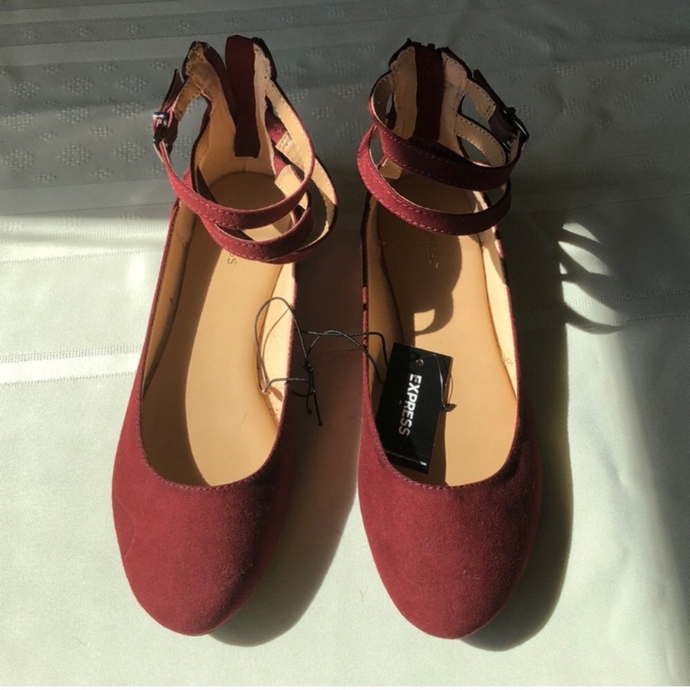 EXPRESS - Deep Red Ankle Strappy Flats
